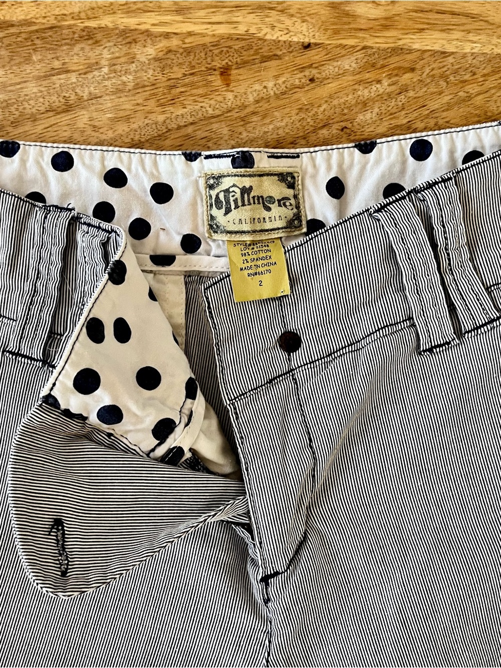 Vintage Skinny Pinstripe Pants with Polka Dot Lining - TillMore